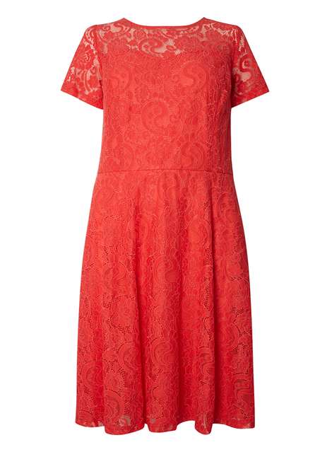 DP Curve Red Lace Midi Fit And Flare Dress